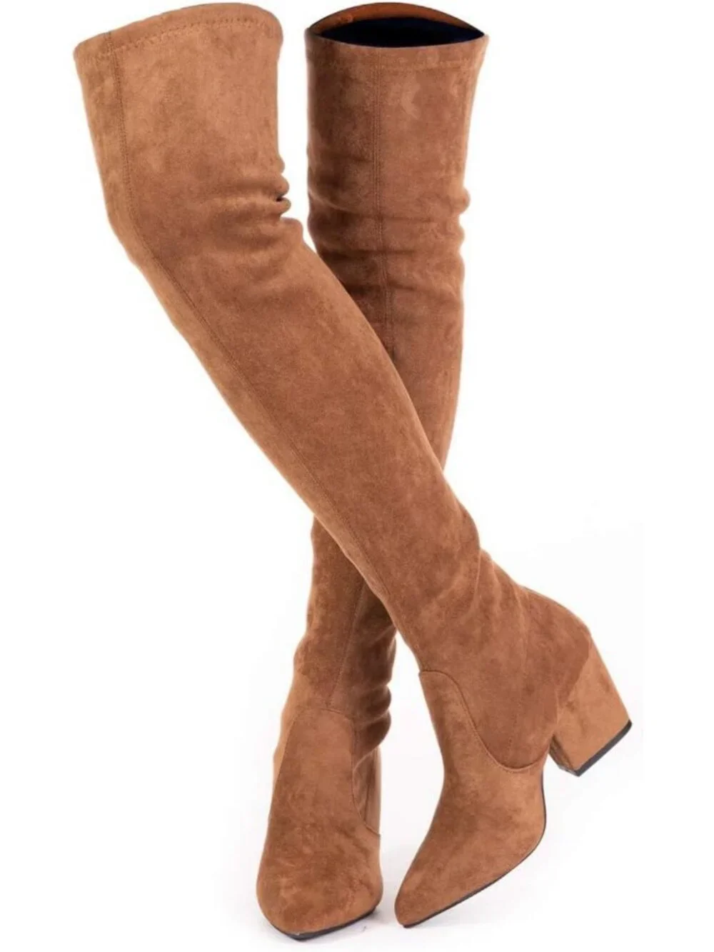 Stylish Thigh High Block Heel Boots for Women - Pointed Toe Over The Knee